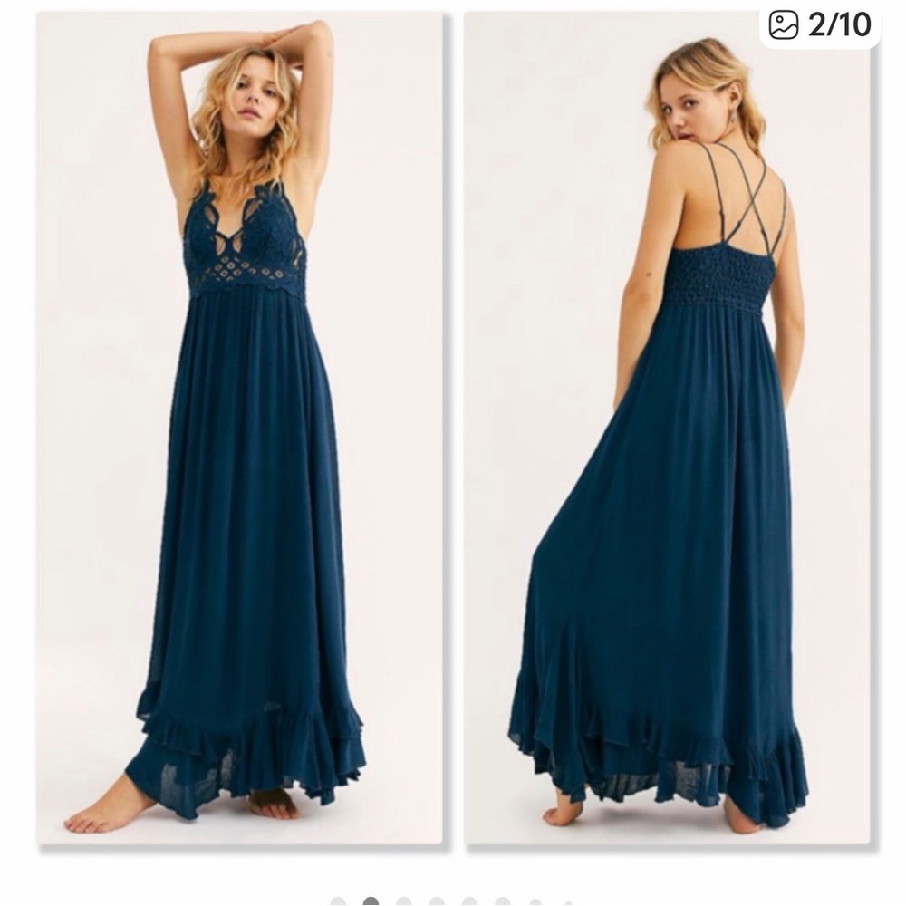 Free P One Lace Bodice Strappy Back Maxi Dress in Deep Teal